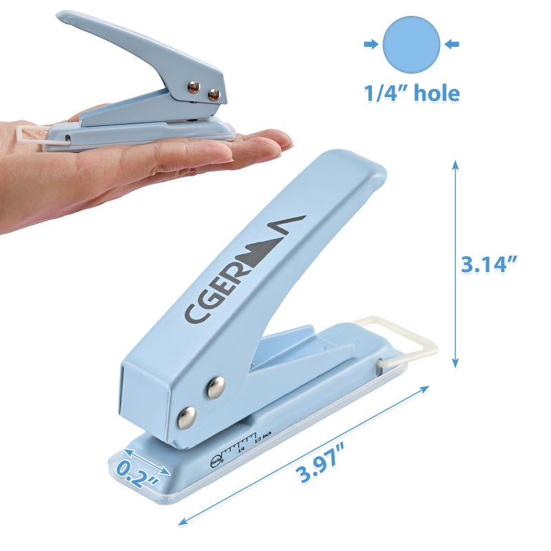Cgerma Single Hole Puncher, 1/4" Hole, 50% Labor Savings, Heavy Duty Metal Punch, 15 Sheet Capacity, for ID Cards, Chipboard, Art Project, Crafts Easy Punching, Blue - Image 5