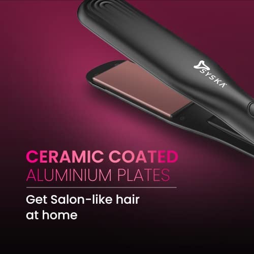 Syska HS100 SalonFinish Hair Straightener for Women with Ceramic Coating Aluminium Plate, PTC Technology, 360degree Swivel Cord with 1.8m length (Black) - Image 2