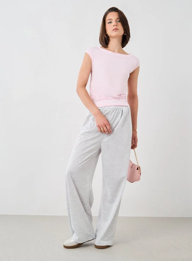 تايك تو توب محبوك دائري سادة