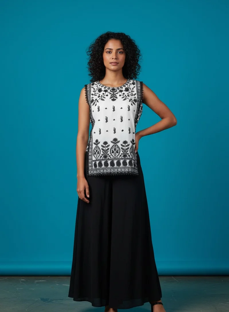 Lehar Black and White Embroidered Co-Ord Set