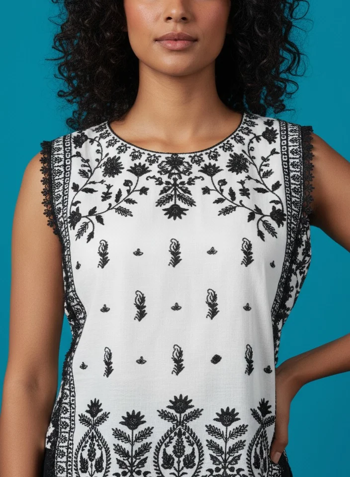 Lehar Black and White Embroidered Co-Ord Set