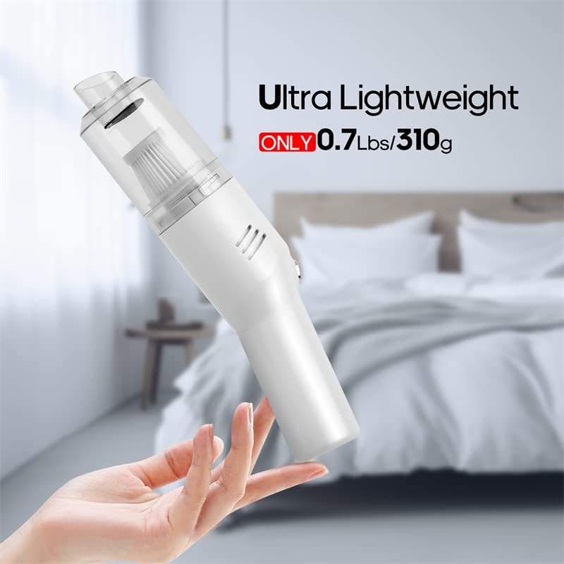 Auloea Wireless Mini Car Vacuum Cleaner(400g) Portable Rechargeable,Handheld Vacuums, Mini but Mighty Dust Busters Cordless Rechargeable,Hand Held Vac for Car/Desk V06/white - Image 3