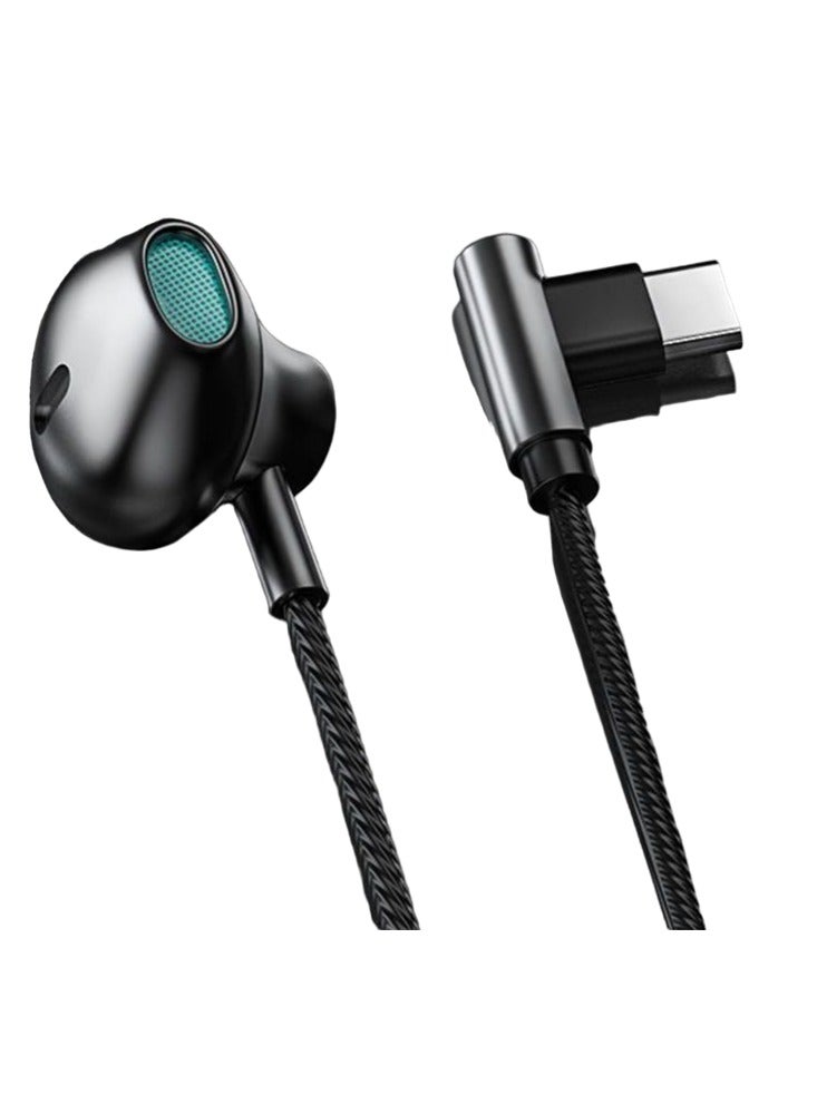 Wired Earbuds, 90 Degree Elbow Plug Headphones With Mic, Comfortable Super Bass Music Earphones, Waterproof In Ear Headsets For Gaming Music Running Workouts, (1pc, Black Type C)  - Image 1