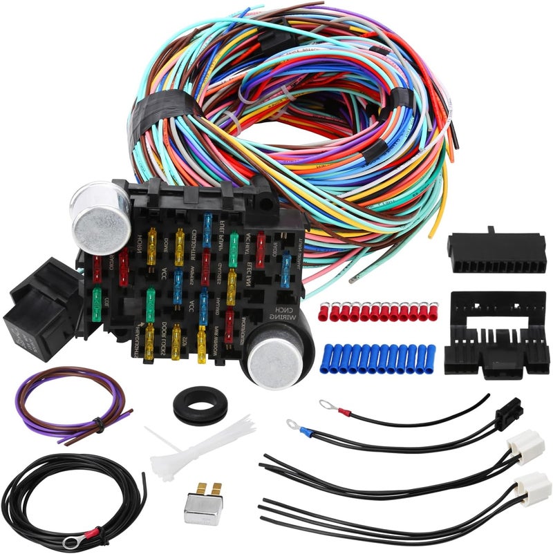 ROADGIVE 21 Circuit 17 Fuses Wiring Harness Kit - Universal Extra Long Automotive Wire Harness for GM, Chevy, Mopar, Hotrods, and Ratrods - Image 1