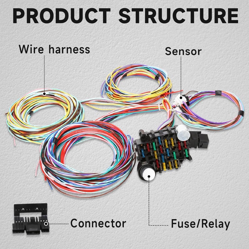 ROADGIVE 21 Circuit 17 Fuses Wiring Harness Kit - Universal Extra Long Automotive Wire Harness for GM, Chevy, Mopar, Hotrods, and Ratrods - Image 2
