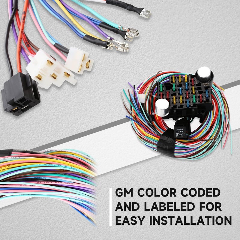ROADGIVE 21 Circuit 17 Fuses Wiring Harness Kit - Universal Extra Long Automotive Wire Harness for GM, Chevy, Mopar, Hotrods, and Ratrods - Image 4