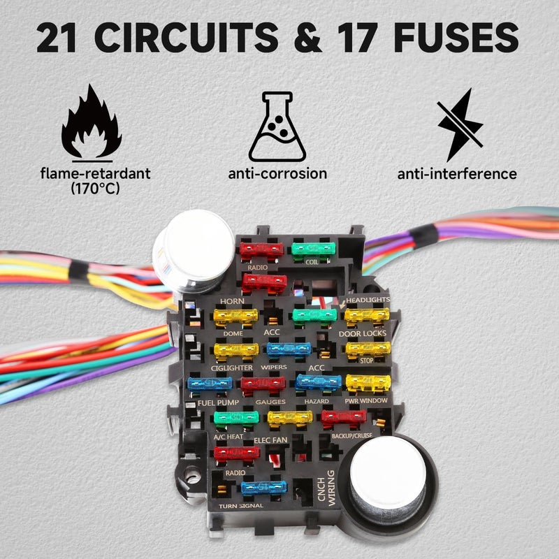 ROADGIVE 21 Circuit 17 Fuses Wiring Harness Kit - Universal Extra Long Automotive Wire Harness for GM, Chevy, Mopar, Hotrods, and Ratrods - Image 3