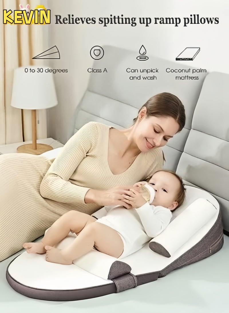 كيفن وسادة لمنع ارتجاع ، قابل للتعديل ارتفاع 0-30 درجة ، ويخفف من القيء والحليب ، والتهاب القولون المعوي ، والجدار الجانبي ( براون )  كرسي رعاية الأطفال ، سرير السفر للرضع ، يخفف من البصق الوسائد المنحدرة ، وسادة الرضاعة القابلة للتعديل 0-30 درجة للرضاعة الطبيعية للرضع حصيرة منحدر الحليب المضادة للبصق وسادة داعمة من القطن الذاكرة وسادة دعم الموقف متعددة الوظائف ومتعددة الطبقات يمكن ضبط الارتفاع التصميم الهندسي وسادة مضادة للارتجاع - Image 1