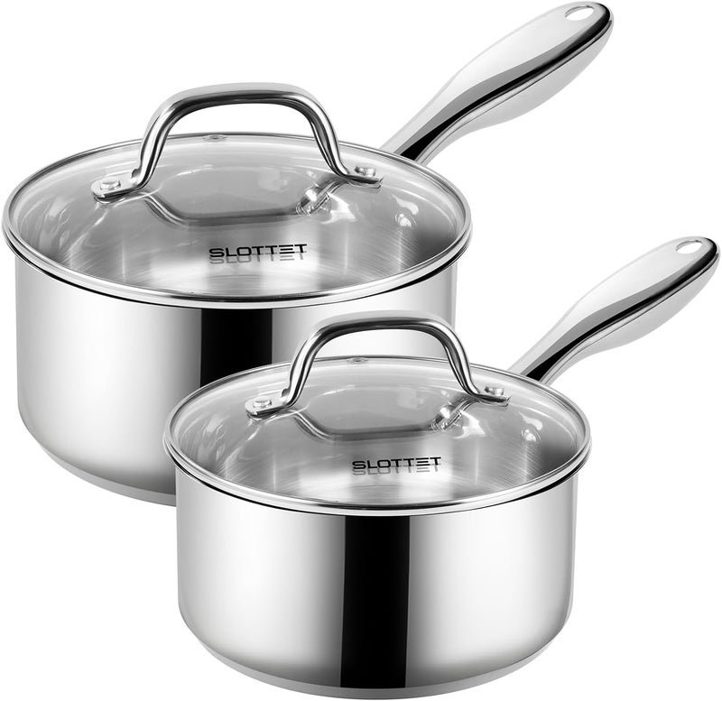 SLOTTET 1Qt & 2Qt Stainless Steel Sauce Pan Set with Lid,4 Pcs Non Stick Saucepan,Small Kitchen Pots,Induction Compatible,PFOA FREE - Image 1