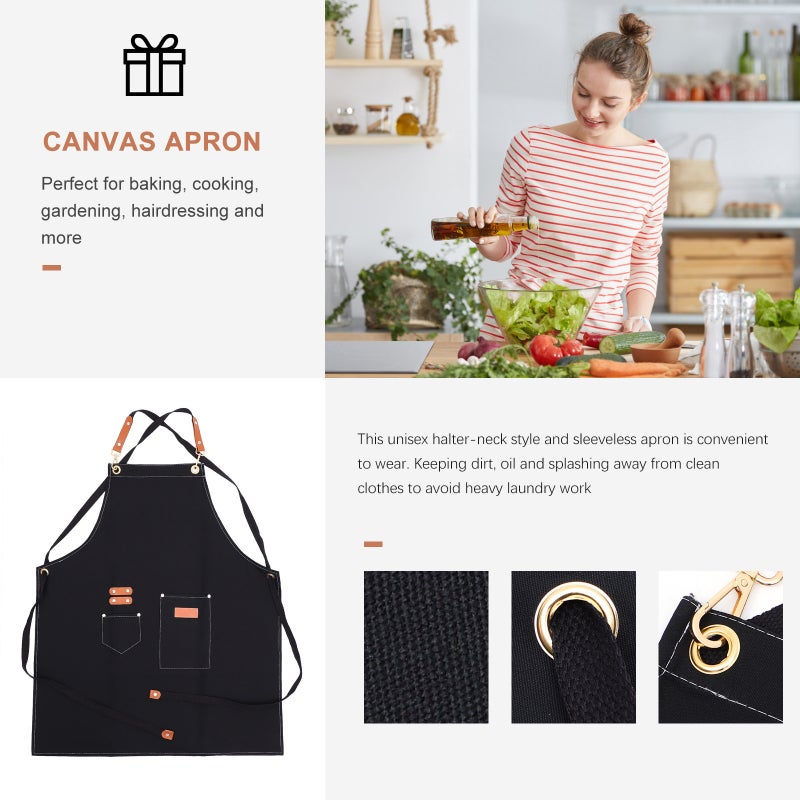 Chefs Apron with Durable Canvas Material, Halter Neck Design for Cafes - Image 5