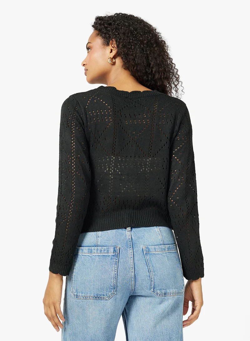 جينجر Knitted Openwork Button Up Cardigan