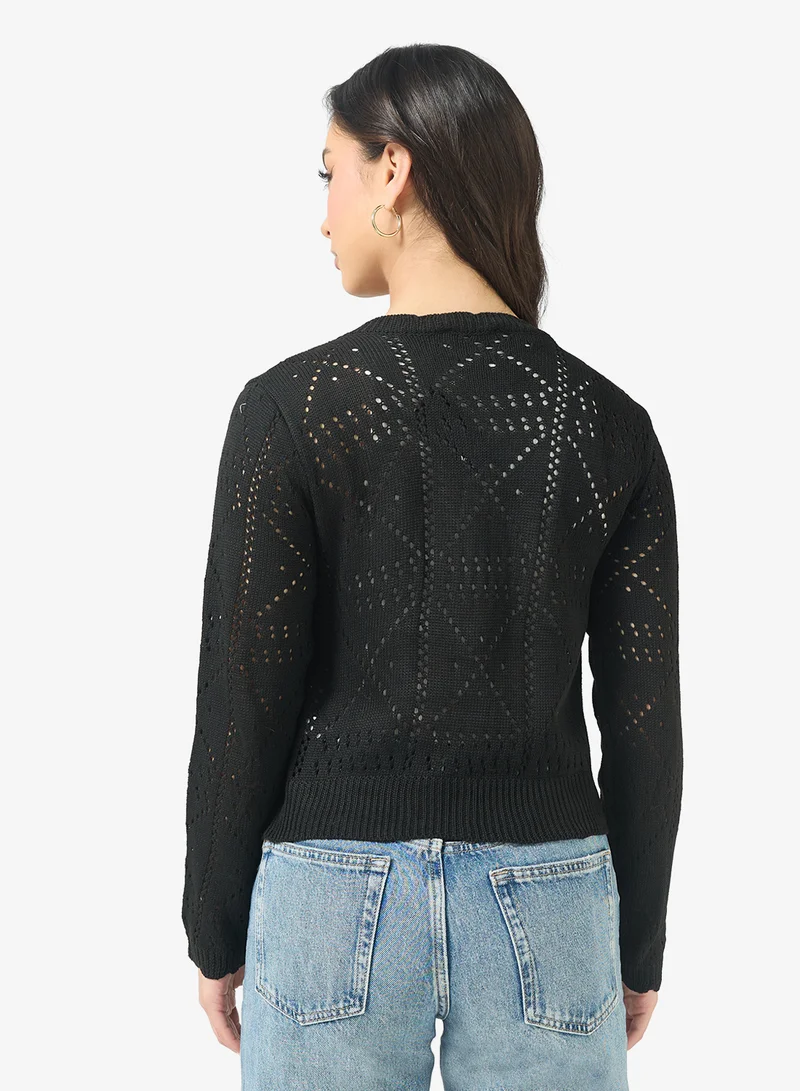 Ginger Knitted Openwork Button Up Cardigan