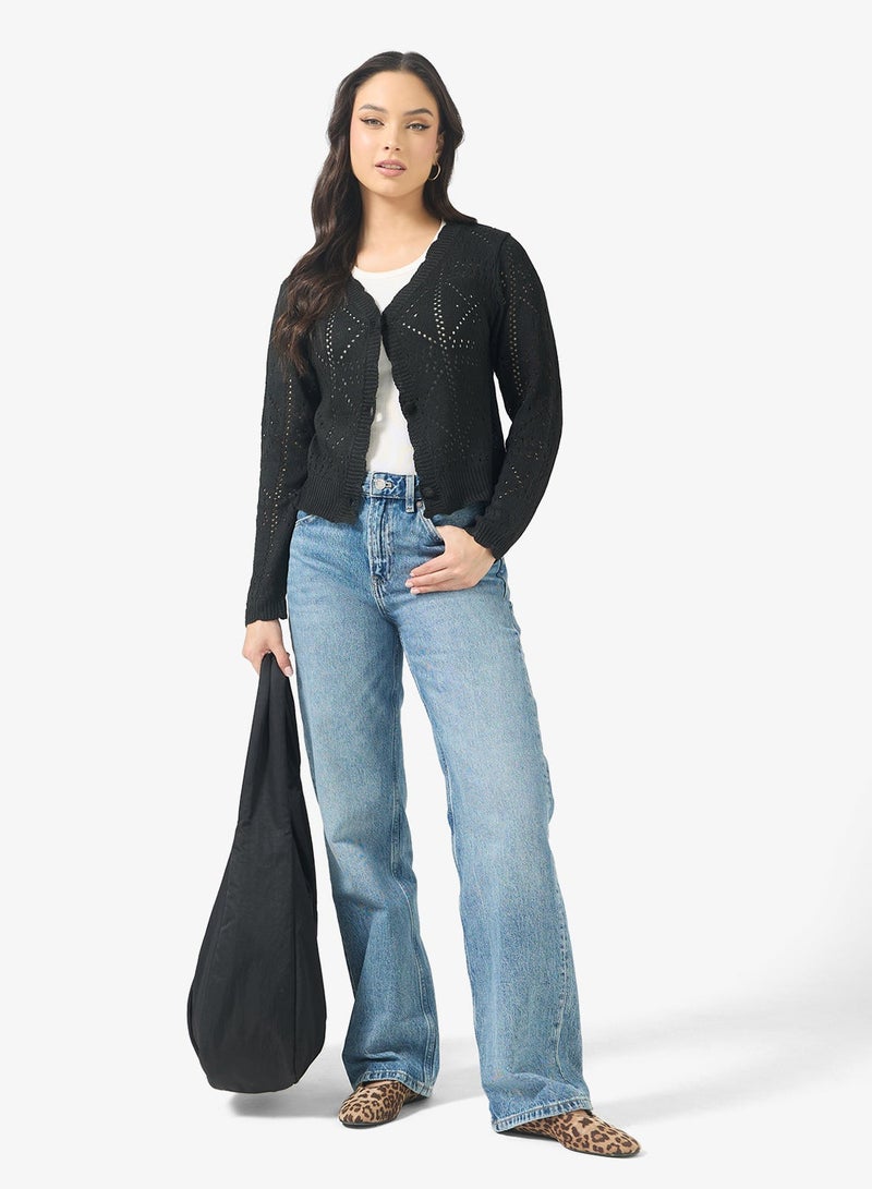 Ginger Knitted Openwork Button Up Cardigan - Image 4