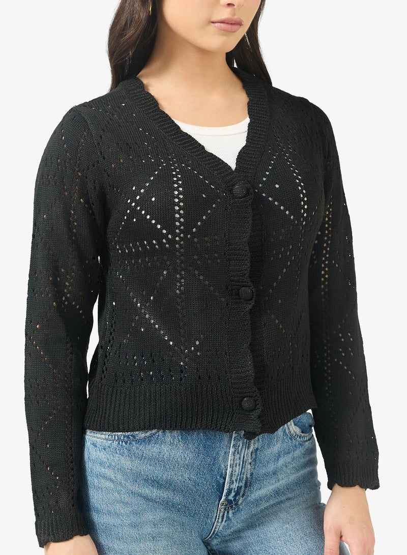 Ginger Knitted Openwork Button Up Cardigan - Image 3