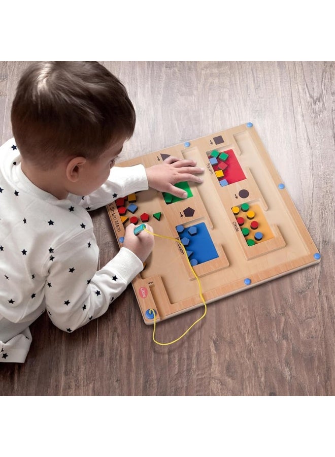 LiKee Strong Magnetic Maze, Montessori Toys for 1 2 3 Years Old Boy Girl Gift, Wodden Puzzle Develop Fine Motor Skills, Kids On Road Trip Travel Airplane Activity, 1-5 Preschool Learning Shape & Color - Image 4