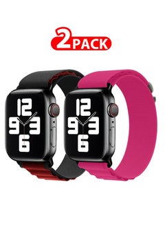 2 Pack Of Apple Watch Alpine Loop Band 38mm 40mm 41mm Women Men Adjustable with Metal G-Hook Strap for iWatch Series 7/SE/6/5/4/3/2/1 Black Red/Hot Pink