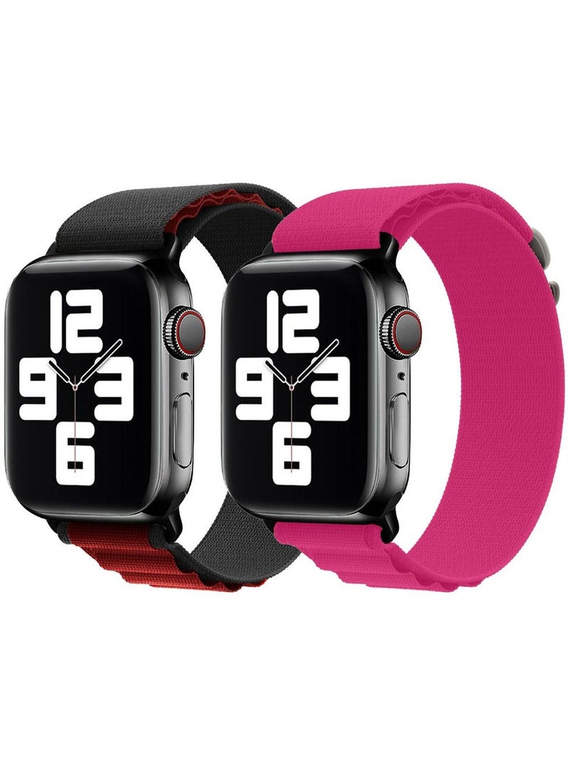 CATANES - 2 Pack Of Apple Watch Alpine Loop Band 38mm 40mm 41mm Women Men Adjustable with Metal G-Hook Strap for iWatch Series 7/SE/6/5/4/3/2/1 Black Red/Hot Pink - Image 1
