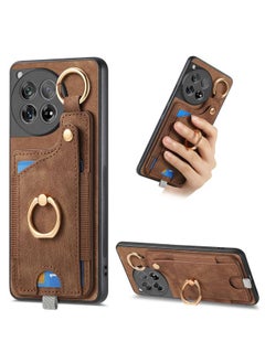 For OnePlus 12 5G Retro Skin-feel Ring Card Bag Phone Case with Hang Loop(Brown)