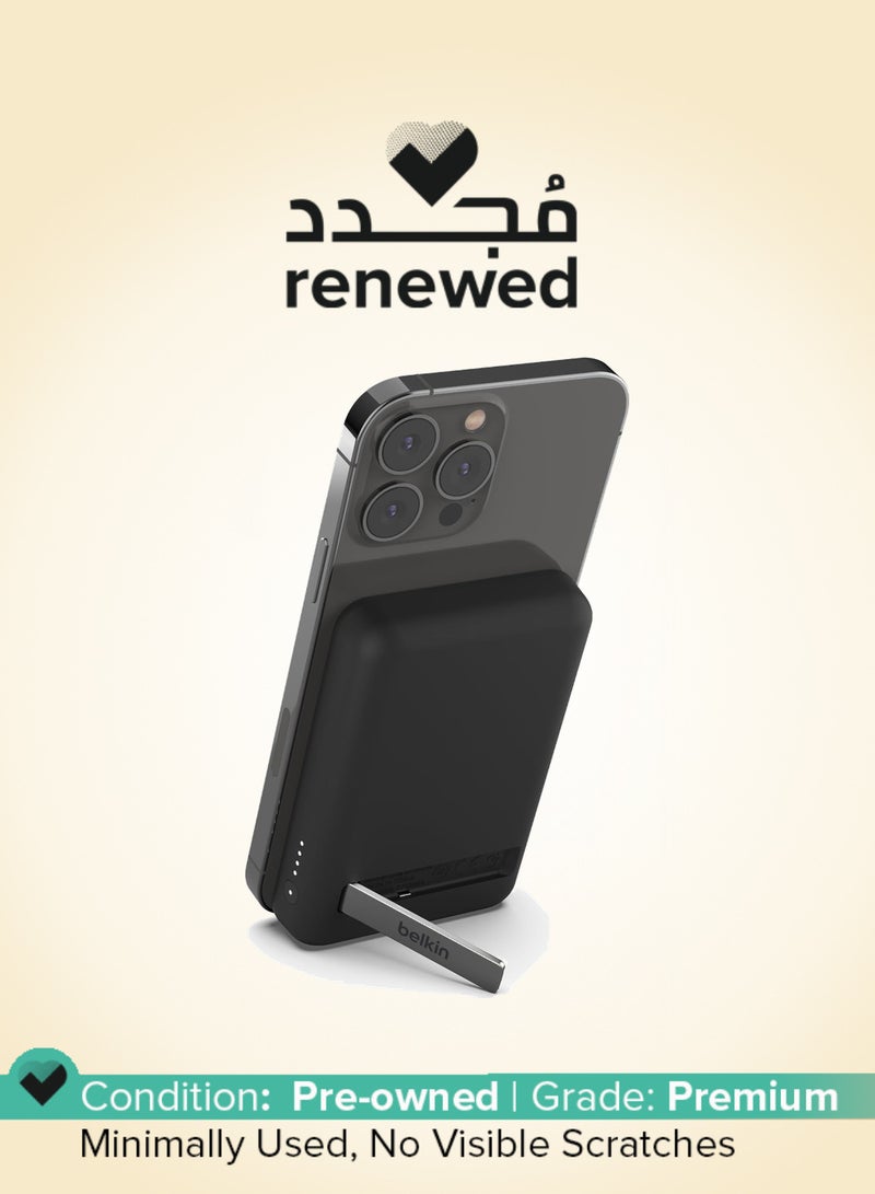 belkin Renewed - 5000mAh Magnetic Wireless Power Bank with Kickstand Black - Image 1