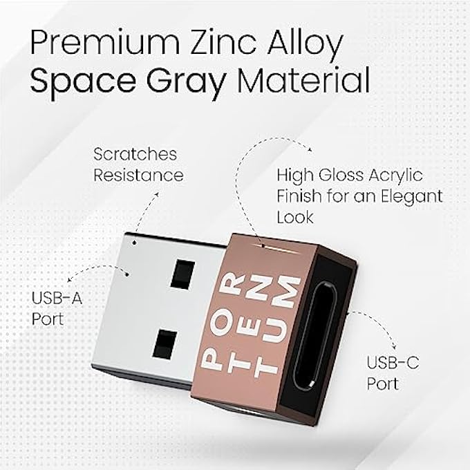 PORTENTUM USB C TO USB ADAPTOR - 480 MB SPEED - PREMIUM ZINC ALLOW WITH HIGH HEAT RESISTANCE - USB TO USB C ADAPTER - ROSE GOLD - Image 2