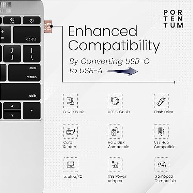 PORTENTUM USB C TO USB ADAPTOR - 480 MB SPEED - PREMIUM ZINC ALLOW WITH HIGH HEAT RESISTANCE - USB TO USB C ADAPTER - ROSE GOLD - Image 3