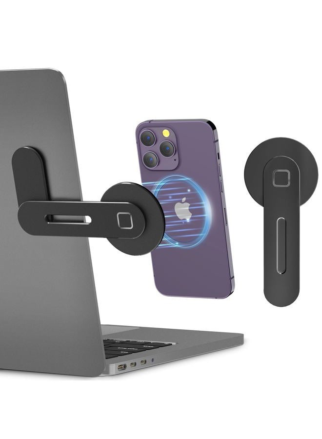 CloudValley Magnetic Phone Holder for Laptop Designed for iPhone 14/13 / 12 Series MagSafe, Adjustable Phone Monitor Side Mount, Slim Portable Foldable Computer Expansion Bracket (Black) - Image 1