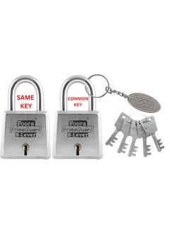 Foora Foora PrimeGuard 60 Padlock Doubel Locking Iron Zinc 8 Lever Key Lock for Door Gate Shutter 1 Key Chain Size 60mm Silver Glossy Finish 2 Lock with 5 Same Key  - Image 1