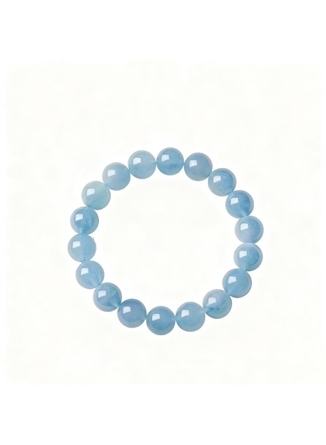 تشوميل سوار مطاطي من خرز الأكوامارين الطبيعي الأصلي - بلورة شفاء زرقاء سماوية للهدوء - Image 2