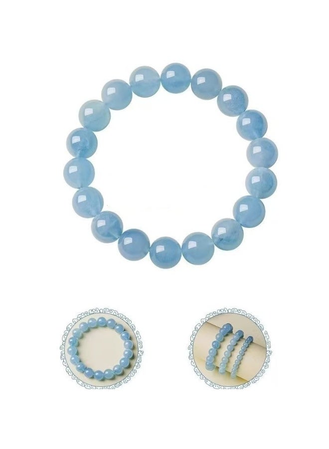 تشوميل سوار مطاطي من خرز الأكوامارين الطبيعي الأصلي - بلورة شفاء زرقاء سماوية للهدوء - Image 3