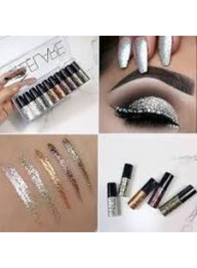 فلاير Diamond Glitter Eyeliner Liquid Set, 10 PCS Shimmer Metallic Eyeshadow Waterproof Makeup Kit Sparkling Colorful Eyeliner Kit - Image 1