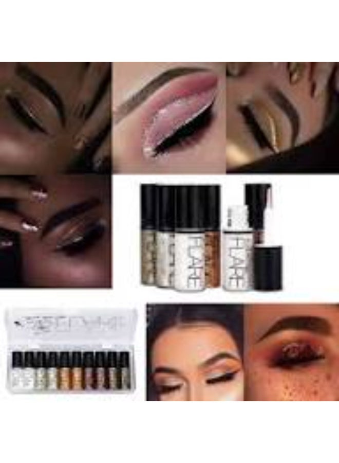 فلاير Diamond Glitter Eyeliner Liquid Set, 10 PCS Shimmer Metallic Eyeshadow Waterproof Makeup Kit Sparkling Colorful Eyeliner Kit - Image 5
