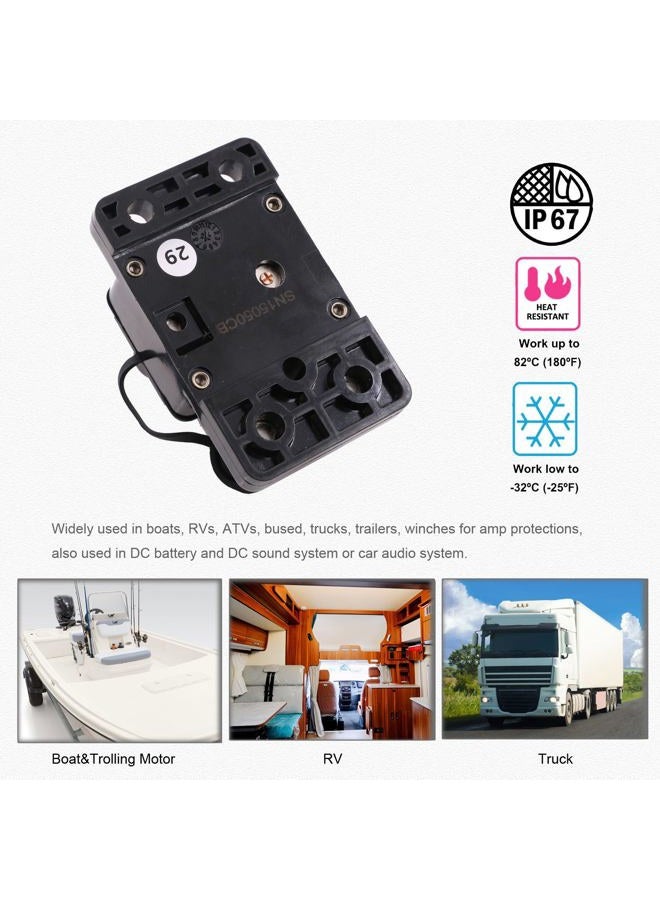 T Tocas 100 Amp Surface-Mount Circuit Breaker Double 3/8" Stud with Manual Reset, 12V- 48V DC, Waterproof (100A) - Image 5
