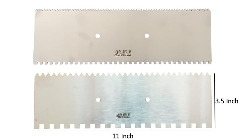 MD Style 11x 3.5 In. Square & V Notch Metal Trowel Fix Thickness for Flexible Resin Spreader Set, Reusable Trowel Scrapers for Epoxy,Fillers,Putty,Caulk,Spackling Paste (2MM - 4MM With SS Handle) - Image 3