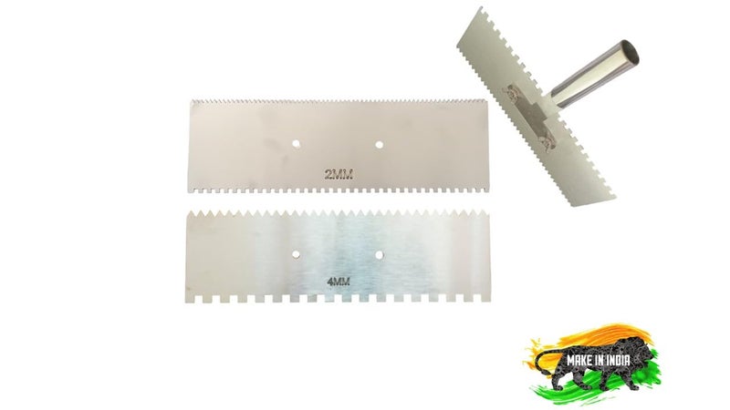 MD Style 11x 3.5 In. Square & V Notch Metal Trowel Fix Thickness for Flexible Resin Spreader Set, Reusable Trowel Scrapers for Epoxy,Fillers,Putty,Caulk,Spackling Paste (2MM - 4MM With SS Handle) - Image 2