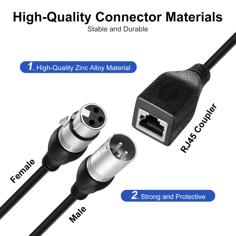 EBXYA كابل EBXYA DMX XLR 3 دبوس Y مقسم إلى RJ45 - RJ45 إلى مزدوج XLR ذكر ومزدوج أنثى لكابل المسرح واستوديو التسجيل 1 زوج (3 أقدام) - Image 3