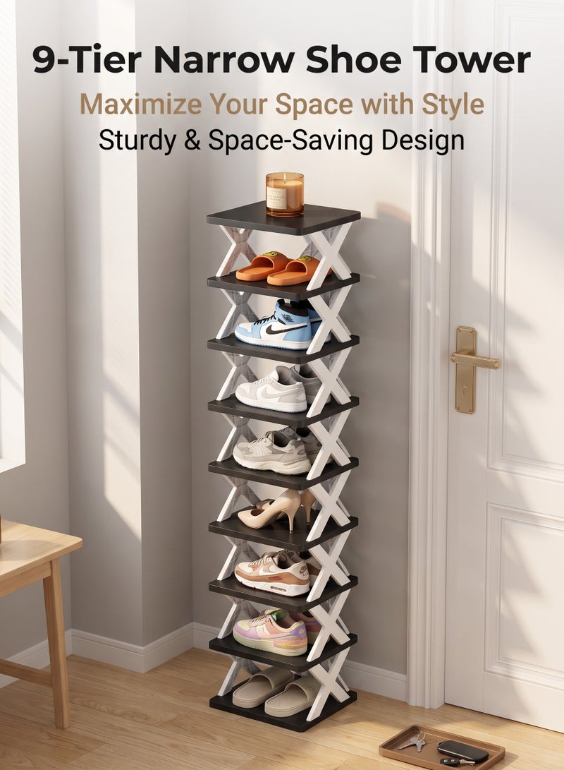 Laoybho 9-Layer Vertical Shoe Rack Organizer, DIY Foldable Space-Saving Shoe Storage Stand, Tall Narrow Shoe Shelf for Entryway - Image 1