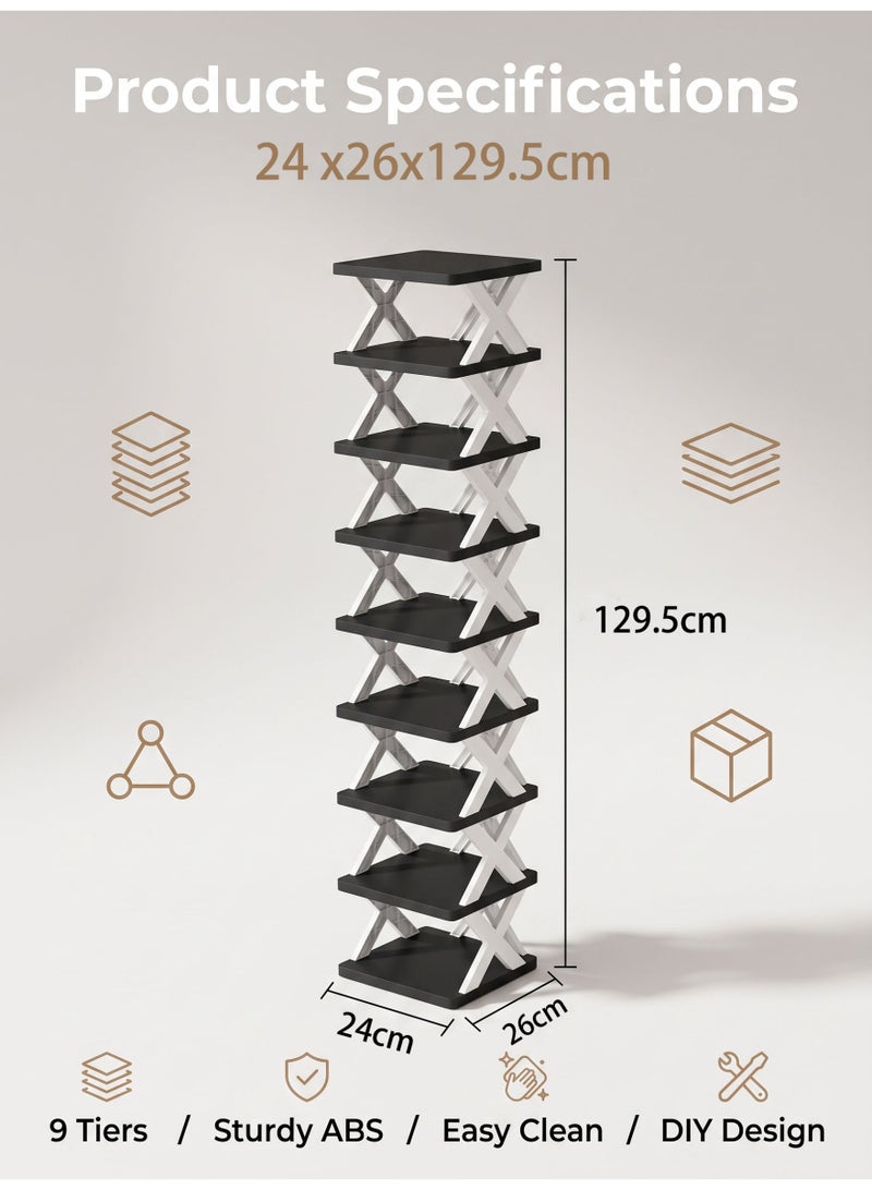 Laoybho 9-Layer Vertical Shoe Rack Organizer, DIY Foldable Space-Saving Shoe Storage Stand, Tall Narrow Shoe Shelf for Entryway - Image 2