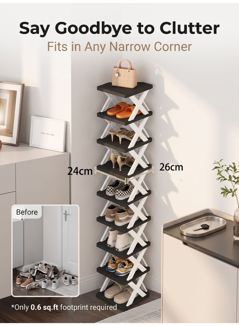 Laoybho 9-Layer Vertical Shoe Rack Organizer, DIY Foldable Space-Saving Shoe Storage Stand, Tall Narrow Shoe Shelf for Entryway - Image 3