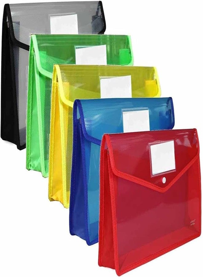 ANG A4 Plastic File Folder Poly Envelope Expanding File Wallet Document Organizer with Snap Closure & Label Pocket Clear Coloured Waterproof Accordion File Pouch for Office Home Storage-Set of 3 - Image 1