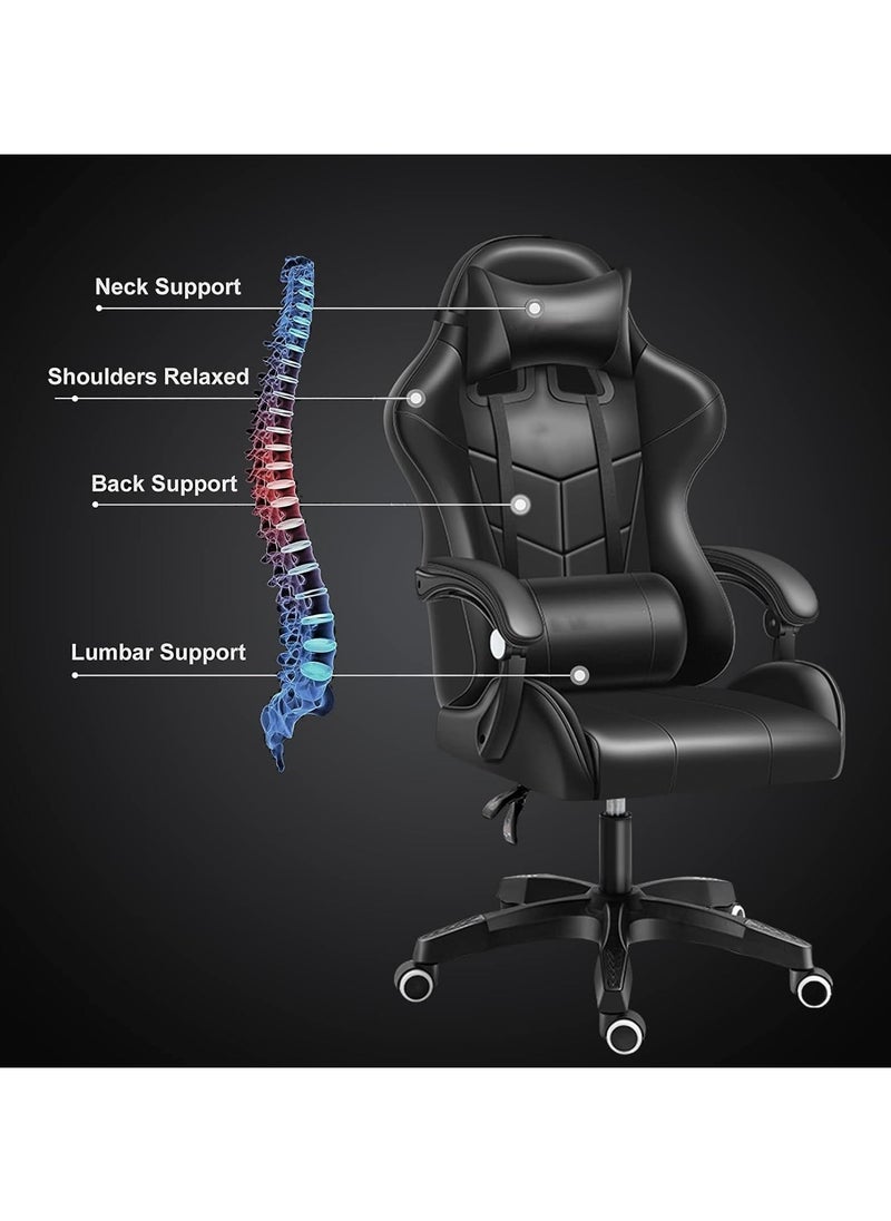 OHAHO Gaming Chair, Ergonomic High Back Gaming Chairs Reclining & Height Adjustable Computer Chair with Neck and Massage Lumbar Support, Comfortable Armrest Headrest (black)  - Image 4