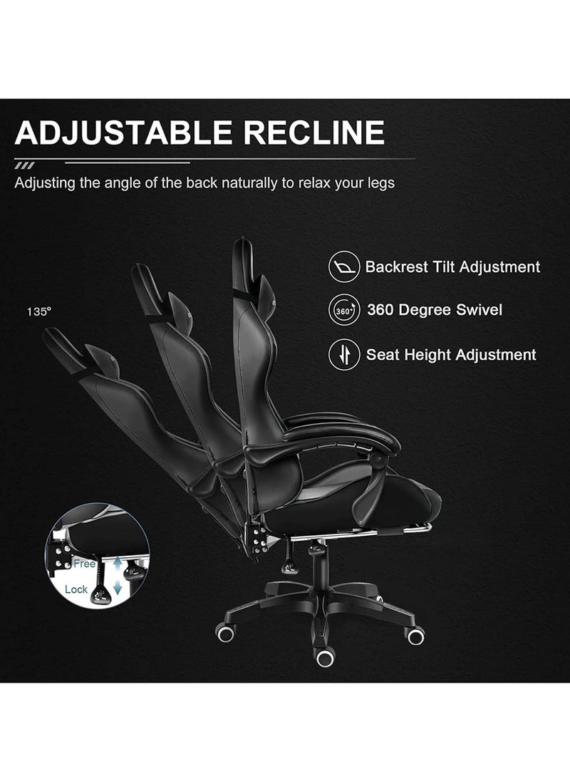 OHAHO Gaming Chair, Ergonomic High Back Gaming Chairs Reclining & Height Adjustable Computer Chair with Neck and Massage Lumbar Support, Comfortable Armrest Headrest (black)  - Image 5