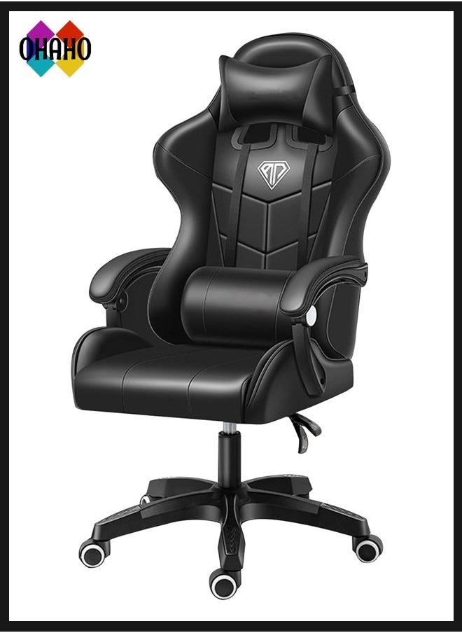 OHAHO Gaming Chair, Ergonomic High Back Gaming Chairs Reclining & Height Adjustable Computer Chair with Neck and Massage Lumbar Support, Comfortable Armrest Headrest (black)  - Image 1