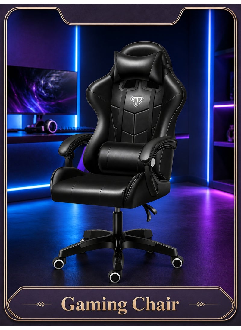 OHAHO Gaming Chair, Ergonomic High Back Gaming Chairs Reclining & Height Adjustable Computer Chair with Neck and Massage Lumbar Support, Comfortable Armrest Headrest (black) - Image 1
