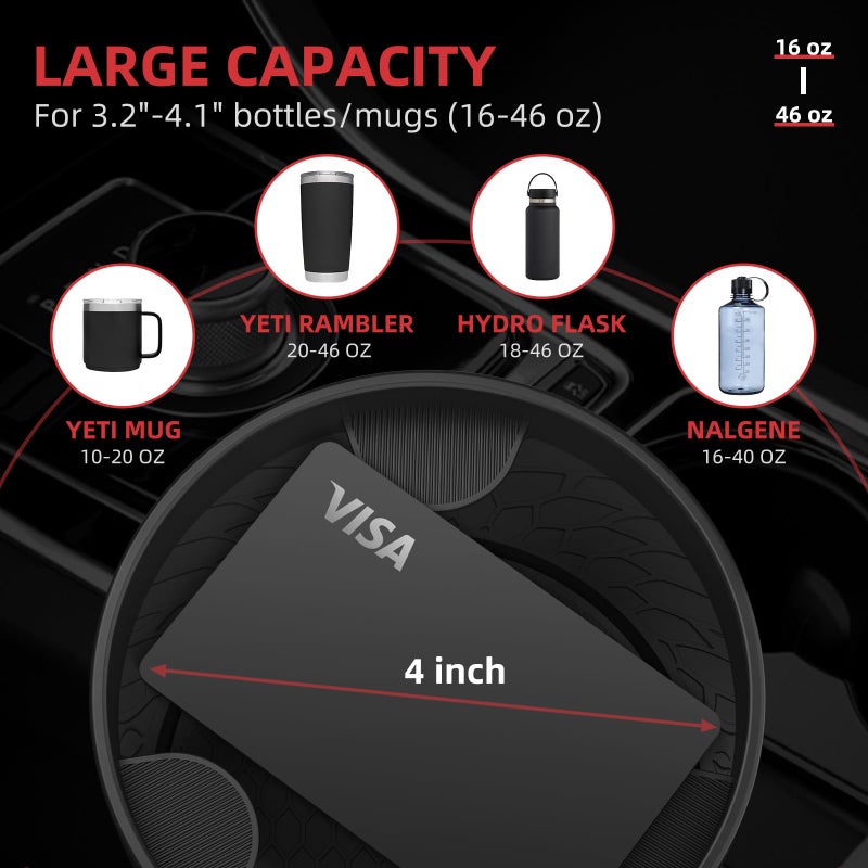 DYLEN Car Cup Holder Expander, Cup Holder Extender Adapter for Car with Expandable Insert, Compatible with Yeti 20/26/30oz, Hydroflask 32/40oz, Large Water Bottles in 3.0"-4.1" - Image 3