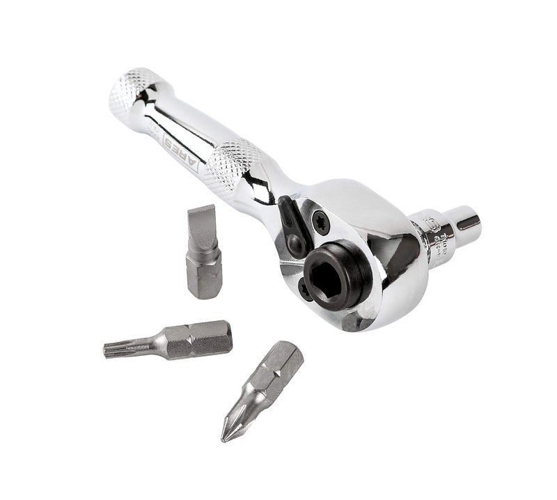 ARES ARES 42041-1/4-Inch Drive 72-Tooth Stubby Ratchet and Bit Driver - Premium Chrome Vanadium Steel Construction & Mirror Polish Finish - Reversible Direction Head  - Image 5