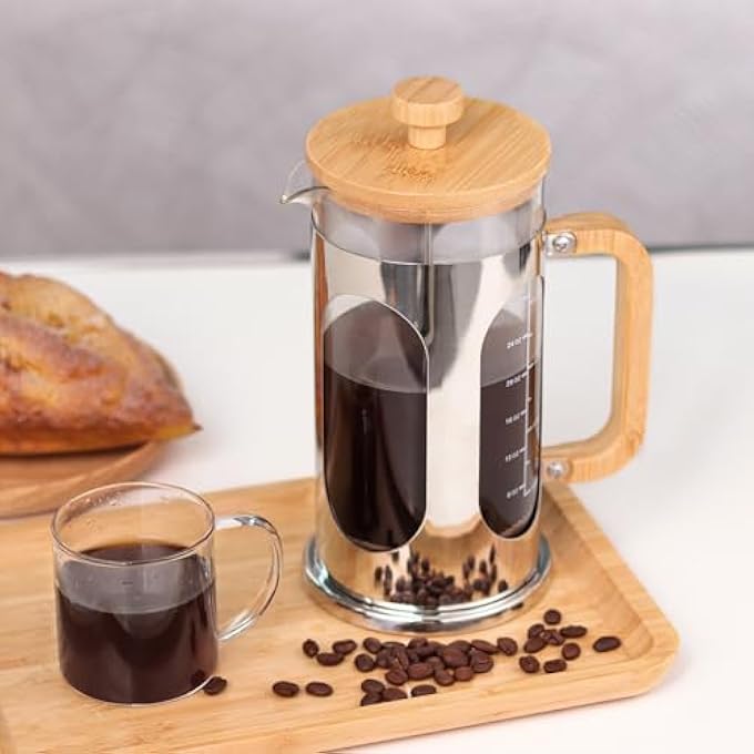 Sivaphe Wooden French Press Coffee Maker 1000MlPlasticFree Cafetiere Coffee Plunger 34Oz Borosilicate Glass With Bamboo Handle Lid8 Cups1L - Image 4