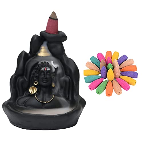 CRAFTAM Polyresin Adiyogi, Mahadev, Shiv Shankara Backflow Cone Incense Holder Decorative Showpiece with 20 Smoke Backflow Scented Cone Incenses - Image 1