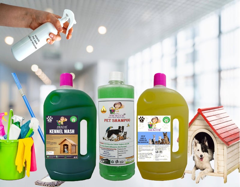 swacch Kennel Wash (Jasmine) + Pet Shampoo (Neem Alovera) I Pet Aqua Odour Remover (Lemon) 1 Litre Combo Pack of 3 Economical Pack I Dog and Cat Friendly - Image 2