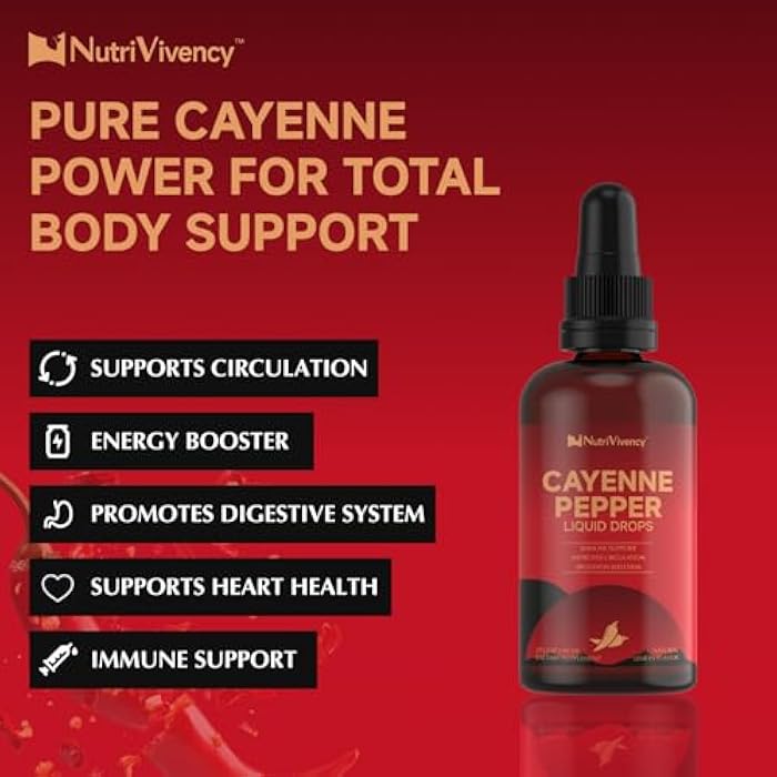 NutriVivency Cayenne Pepper Liquid Drops, Cayenne Pepper Supplements with Hawthorn Berry, Beet Root Powder, Turmeric, Vitamin K2 D3, Ceylon Cinnamon, Black Pepper, Organic Ginkgo Biloba, 2 Fl Oz - Image 3