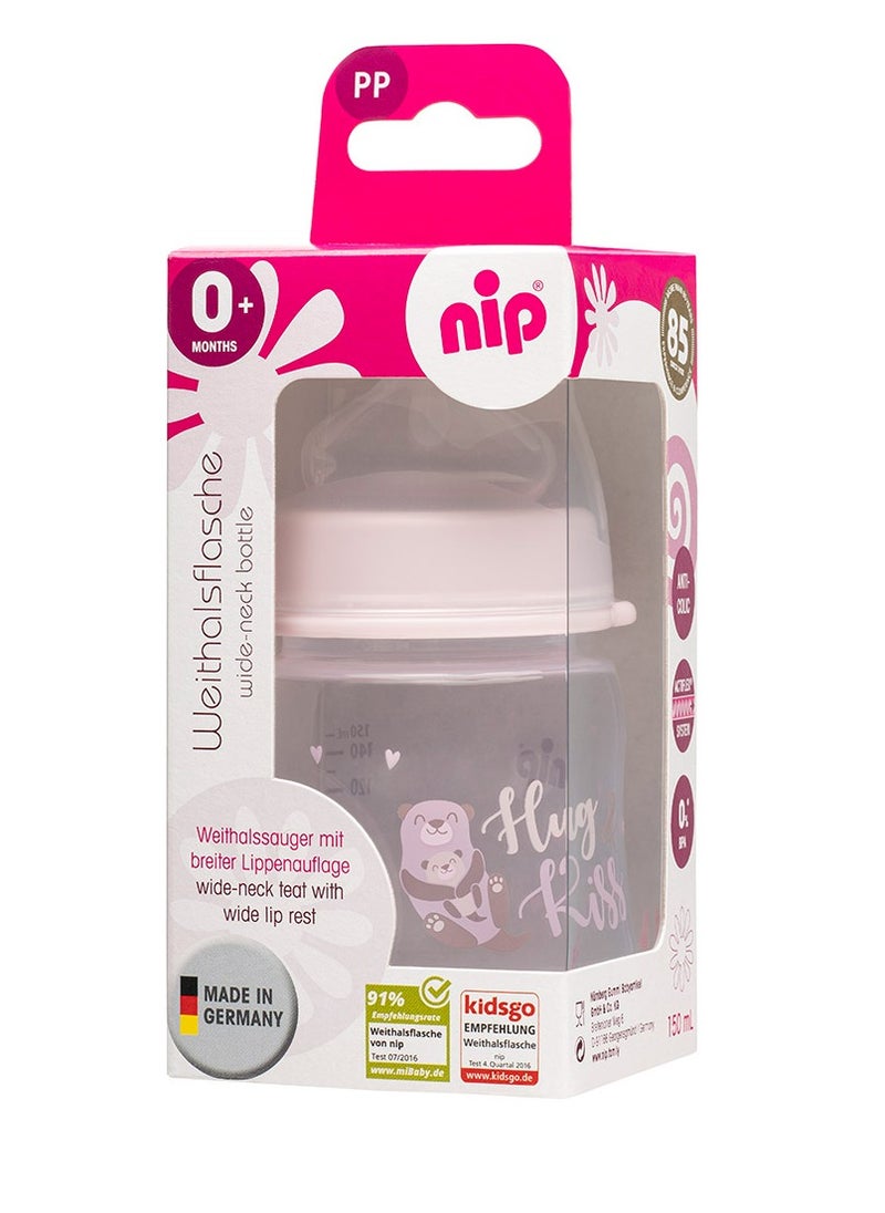 nip Nip Wide Neck PP Bottle / Round Teat-S / Silicone / Pink 150ml  - Image 1